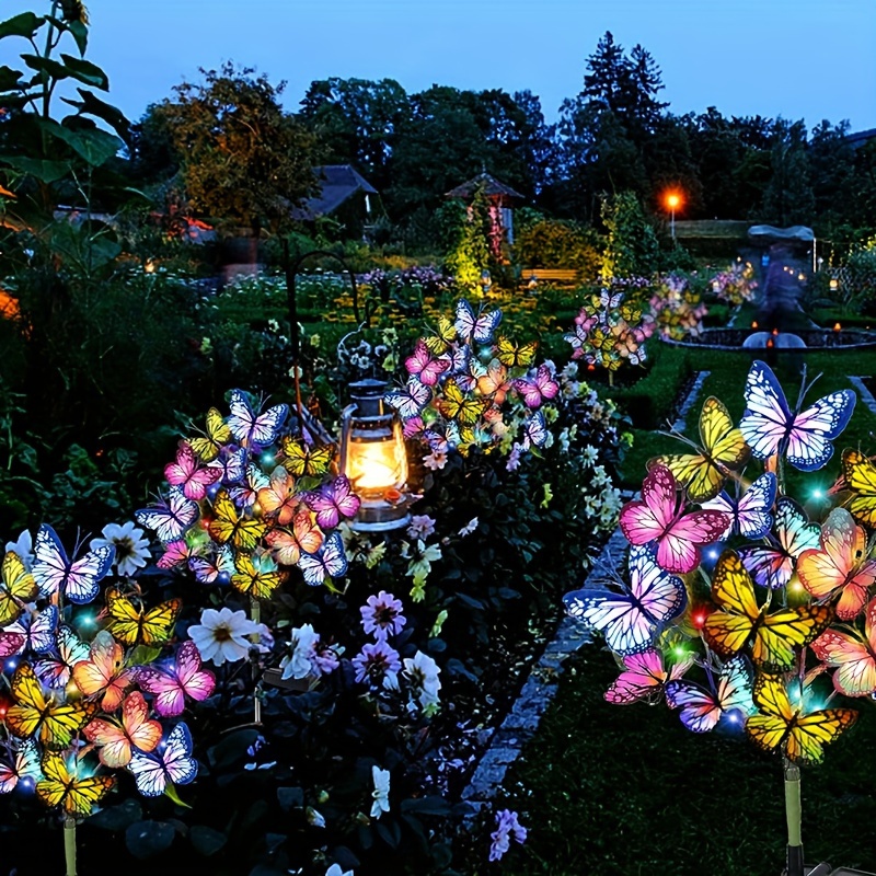 Outdoor Power Outlet Solar - พลังงานแสงอาทิตย์ LED สวนผีเสื้อไฟกันน้ําที่มีสีสันโคมไฟสนามหญ้ากลางแจ้งสําหรับลานลานเทศกาลคริสต์มาสตกแต่งหลังคา