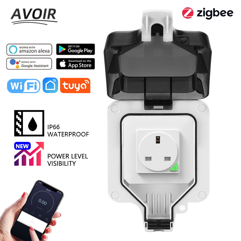 Outdoor Zigbee Power Plug - Avoir Zigbee Tuya IP66ผนังกลางแจ้งกันน้ำสมาร์ท Wifi เชื่อมต่อ